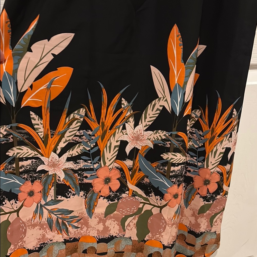 NWOT Floral Black and Orange elastic waist Women's Dress - Picture 8 of 13